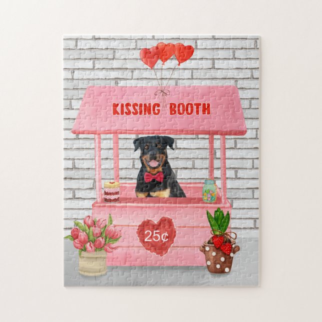 Rottweiler Hund Valentine Day Kissing Booth Pussel (Vertikal)