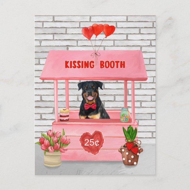Rottweiler Hund Valentine Day Kissing Booth Vykort (Framsida)