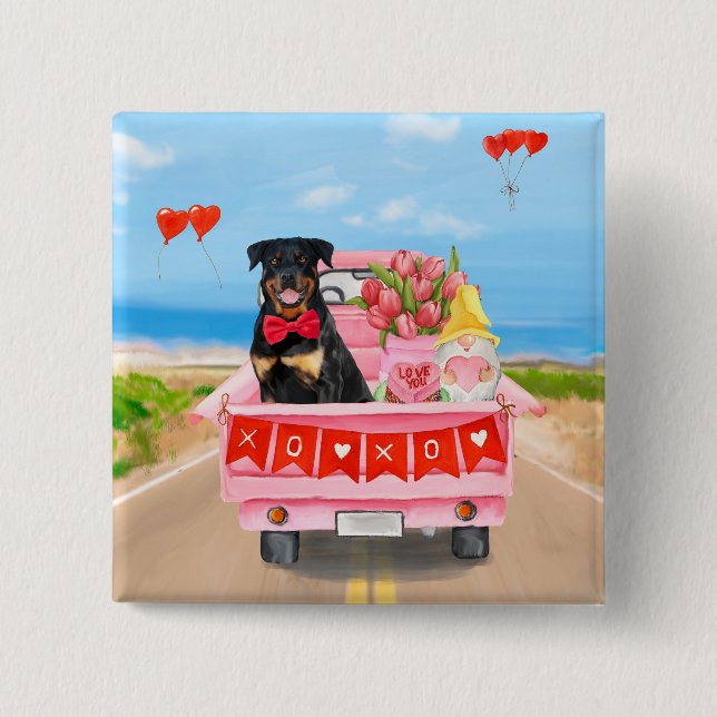 Rottweiler Hund Valentine Day Lastbil Hearts Knapp (Framsida)