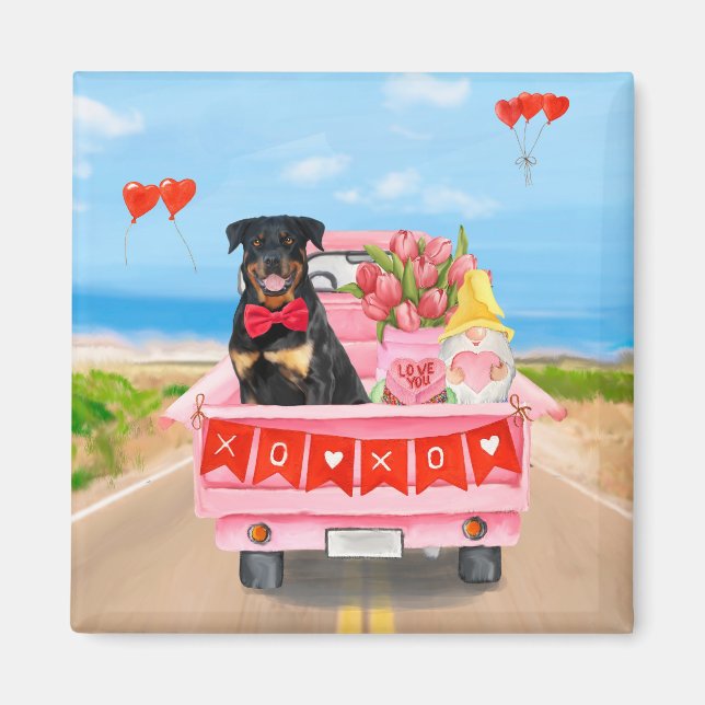 Rottweiler Hund Valentine Day Lastbil Hearts Magnet (Framsidan)