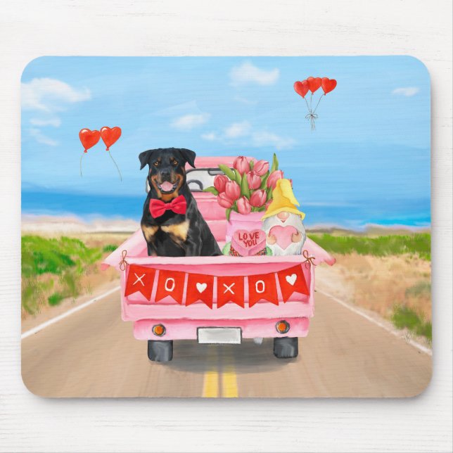 Rottweiler Hund Valentine Day Lastbil Hearts Musmatta (Framsidan)