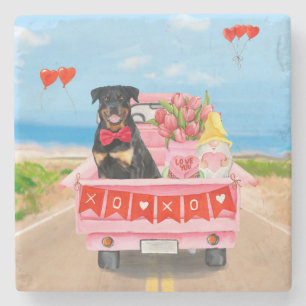 Rottweiler Hund Valentine Day Lastbil Hearts Stenunderlägg