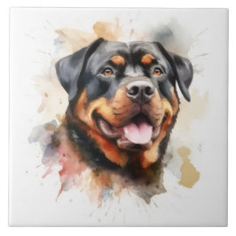 Rottweiler, Hund, vattenfärg Kakelplatta