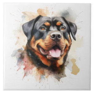 Rottweiler, Hund, vattenfärg Kakelplatta