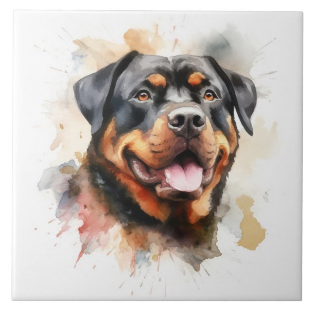 Rottweiler, Hund, vattenfärg Kakelplatta (Framsidan)
