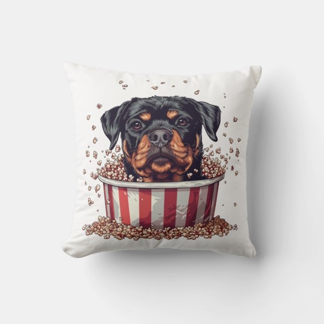Rottweiler Hund vie Popcorn Bucket Kudde (Framsida)