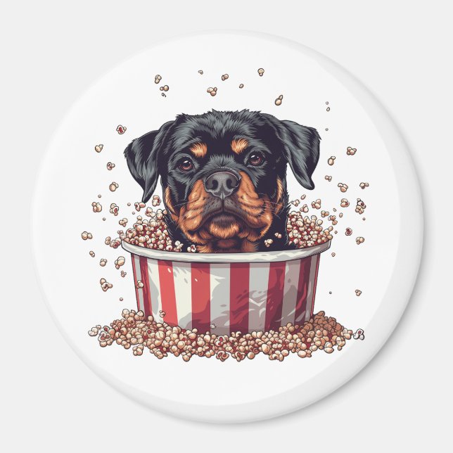 Rottweiler Hund vie Popcorn Bucket Magnet (Framsidan)