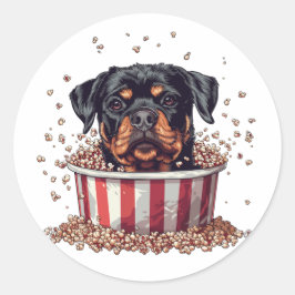 Rottweiler Hund vie Popcorn Bucket Runt Klistermärke
