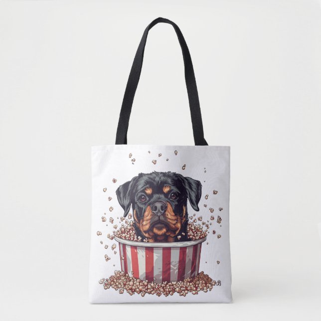 Rottweiler Hund vie Popcorn Bucket Tygkasse (Framsida)