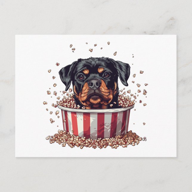 Rottweiler Hund vie Popcorn Bucket Vykort (Framsida)