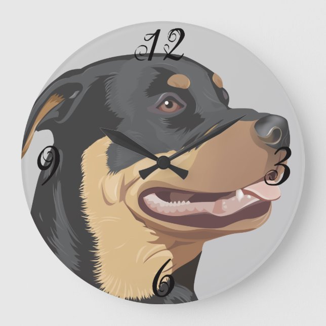 Rottweiler Hund Wall Clock Stor Klocka (Framsida)