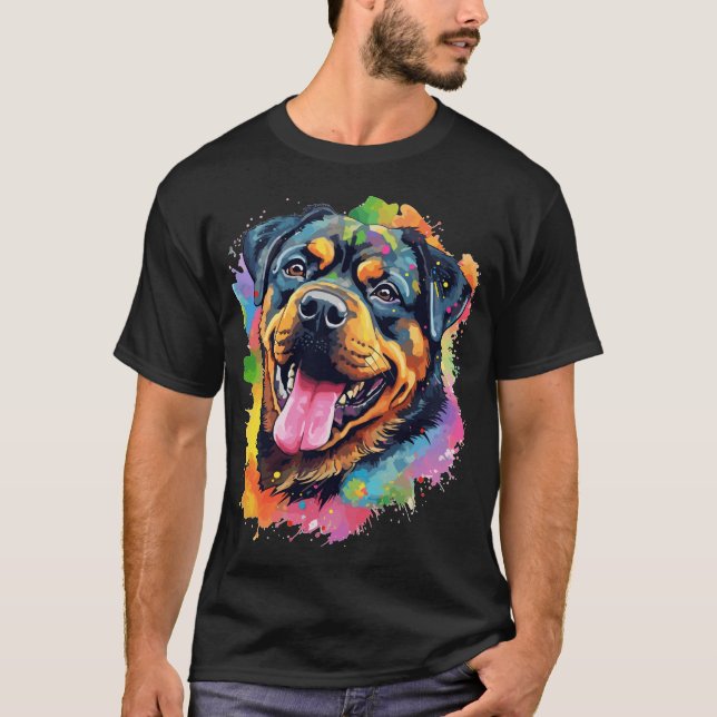 Rottweiler Hund Watercolor Art T Shirt (Framsida)