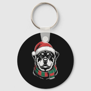 Rottweiler Hund Xmas Santa Hatt Scarf Jul Kostym Nyckelring