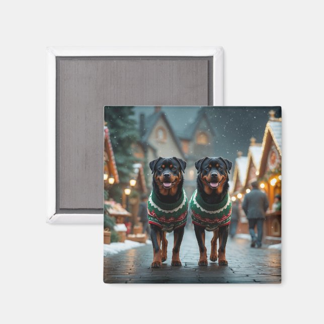 Rottweiler Hundar Jul Snö Högtid Magnet (Front/Back)