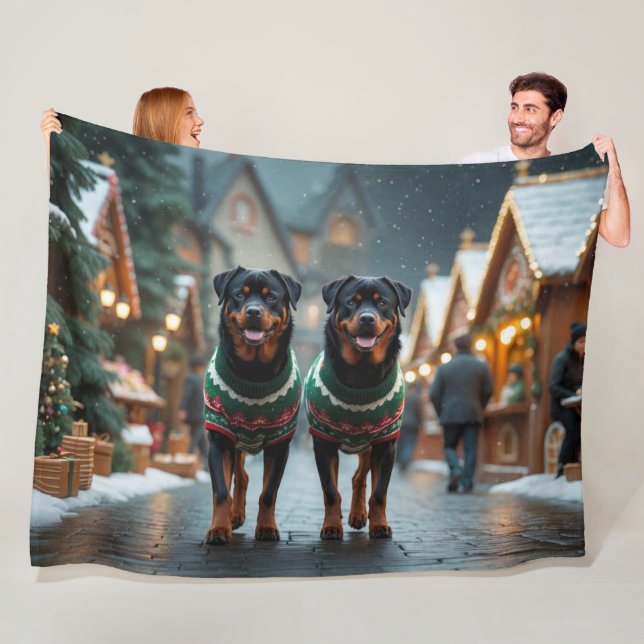 Rottweiler Hundar Jul Snö Semester  Fleecefilt (På plats)