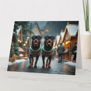 Rottweiler Hundar Jul Snö Semester Kort