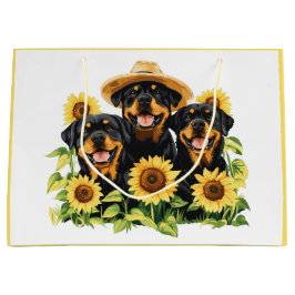 Rottweiler Hundar, omringad av solblommor