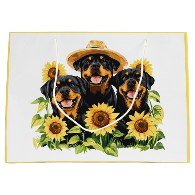 Rottweiler Hundar, omringad av solblommor (Framsidan)