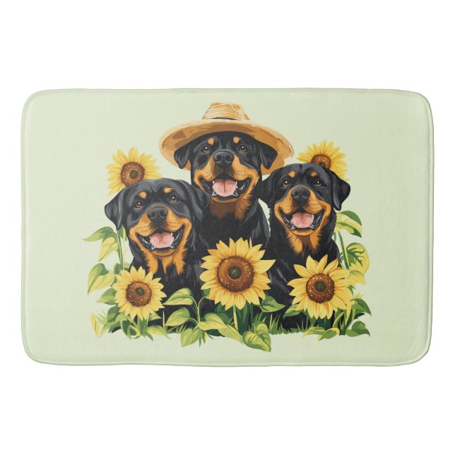 Rottweiler Hundar, omringad av solblommor Badrumsmatta (Framsidan)