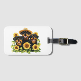 Rottweiler Hundar, omringad av solblommor Bagagebricka