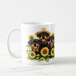 Rottweiler Hundar, omringad av solblommor Kaffemugg