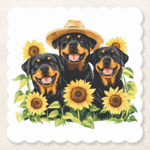 Rottweiler Hundar, omringad av solblommor Underlägg Papper