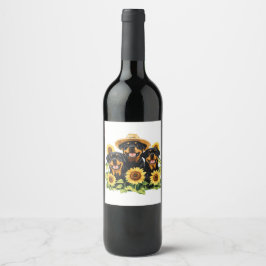 Rottweiler Hundar, omringad av solblommor Vinflaska Etikett