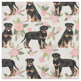 Rottweiler-hundar-persikor-blommigtar Tyg