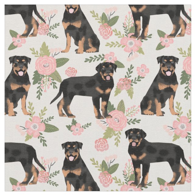Rottweiler-hundar-persikor-blommigtar Tyg (Närbild)