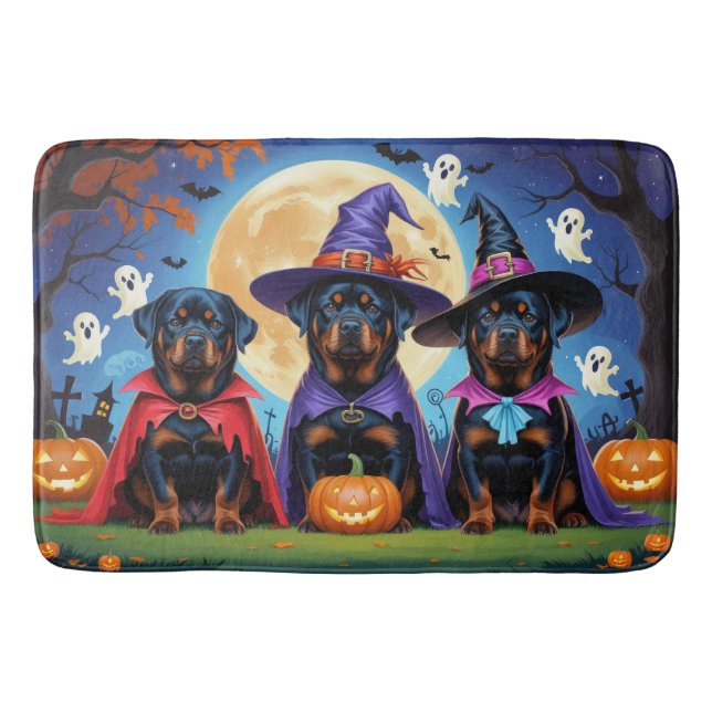 Rottweiler Hundar Pumpkin Halloween Funny Badrumsmatta (Framsidan)