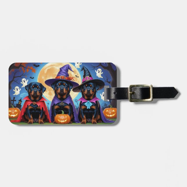 Rottweiler Hundar Pumpkin Halloween Funny Bagagebricka (Horisontell Framsida)