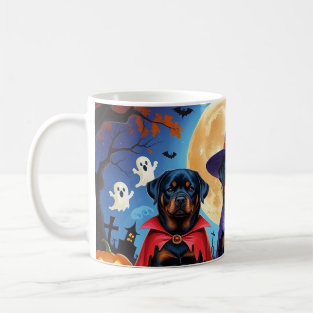 Rottweiler Hundar Pumpkin Halloween Funny Kaffemugg (Vänster)