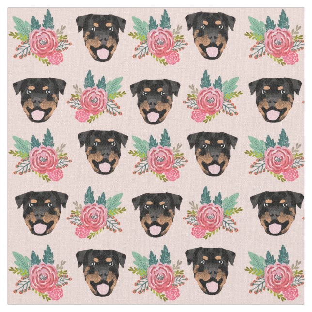 Rottweiler hundar rosa blommigt tyg (Närbild)