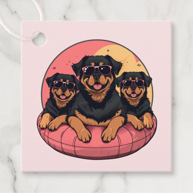 Rottweiler Hundar Sommar Bassäng Gåvor Etiketter (Framsida)
