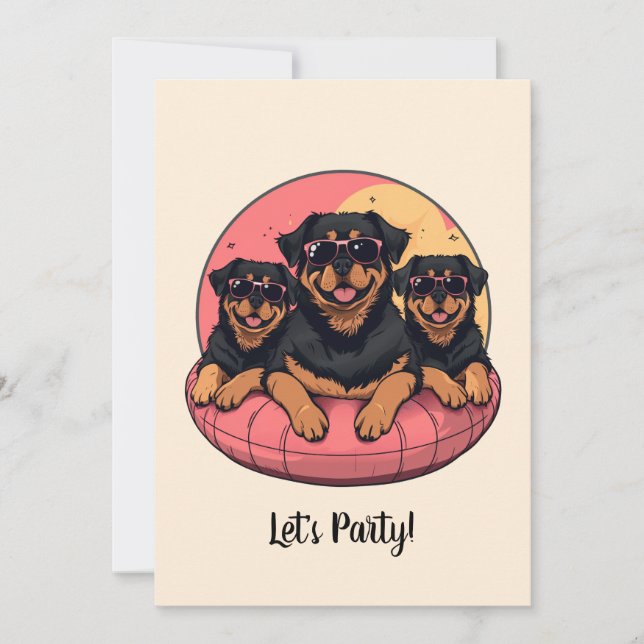 Rottweiler Hundar Sommar Bassäng Inbjudningar (Framsida)