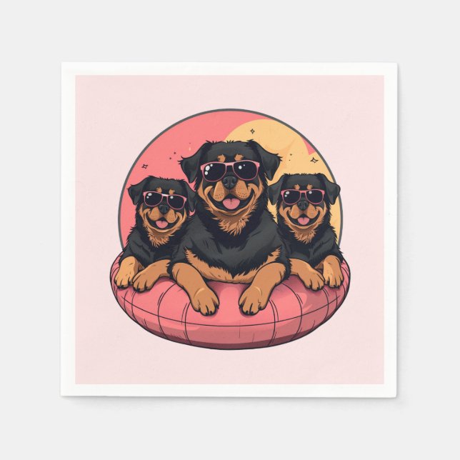 Rottweiler Hundar Sommar Bassäng Pappersservett (Framsidan)