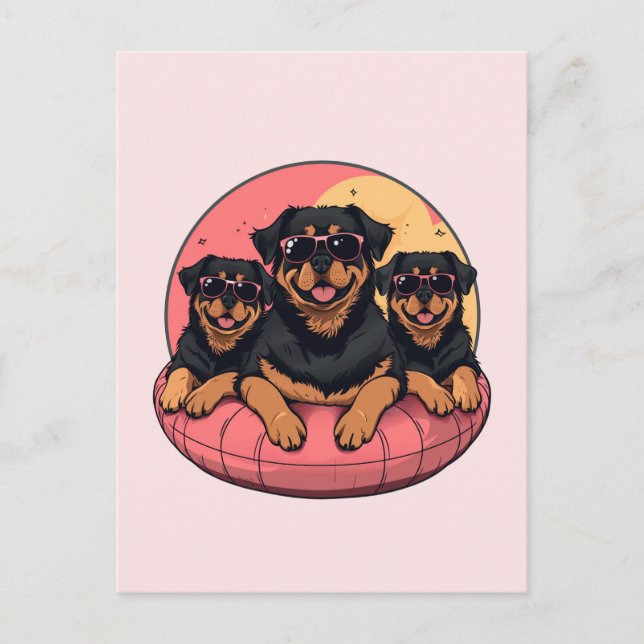 Rottweiler Hundar Sommar Bassäng Vykort (Framsida)