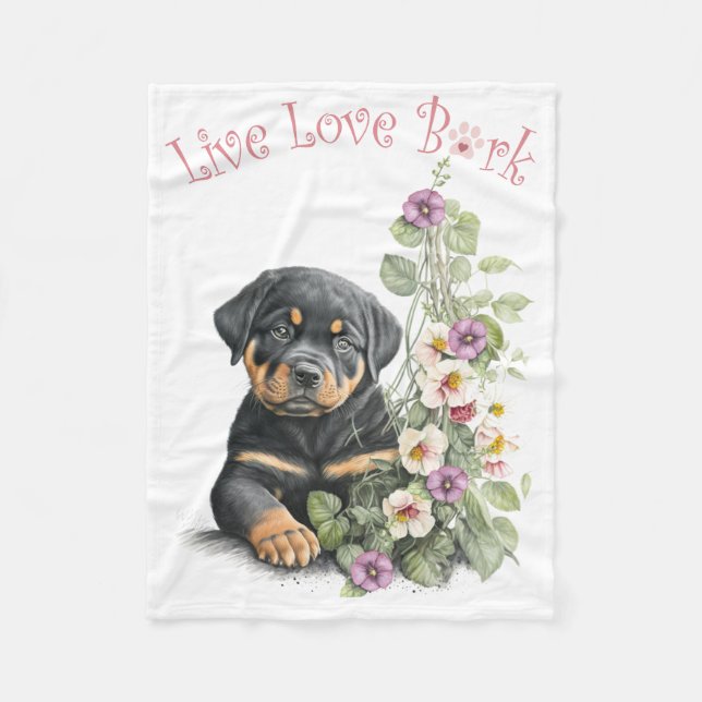 Rottweiler Hundmamma Blommig Fleecefilt (Framsidan)