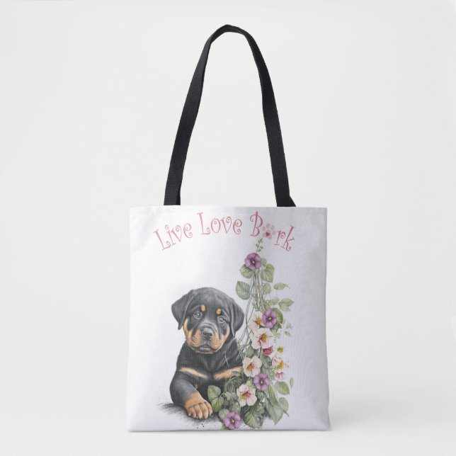Rottweiler Hundmamma Blommig Tygkasse (Framsida)