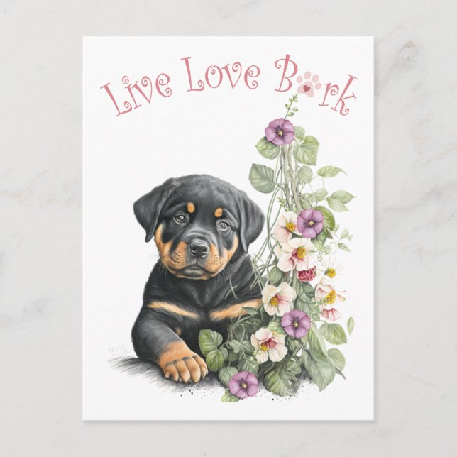 Rottweiler Hundmamma Blommig Vykort (Framsida)