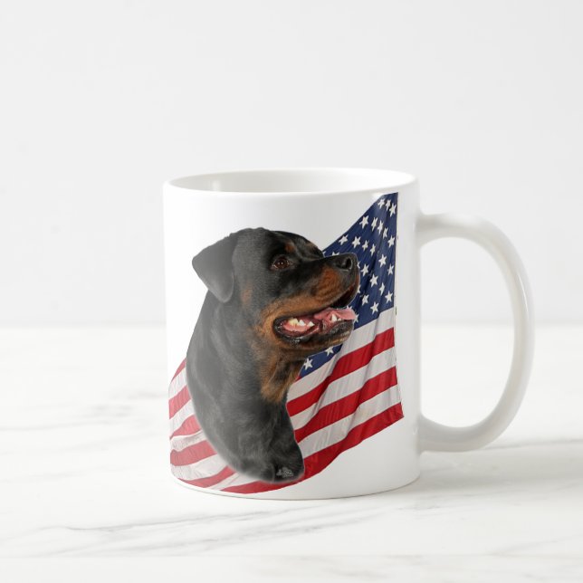 Rottweiler huvud och amerikanska flaggan kaffemugg (Höger)