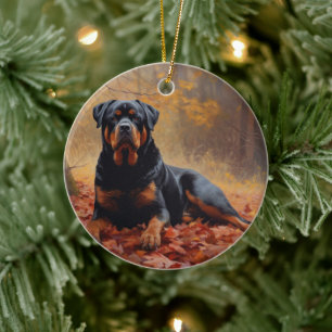 Rottweiler i Höst löv Fall Inspire Julgransprydnad Keramik