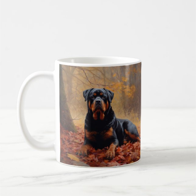 Rottweiler i Höst löv Fall Inspire Kaffemugg (Vänster)