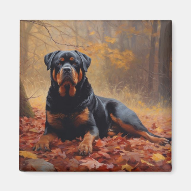 Rottweiler i Höst löv Fall Inspire Magnet (Framsidan)