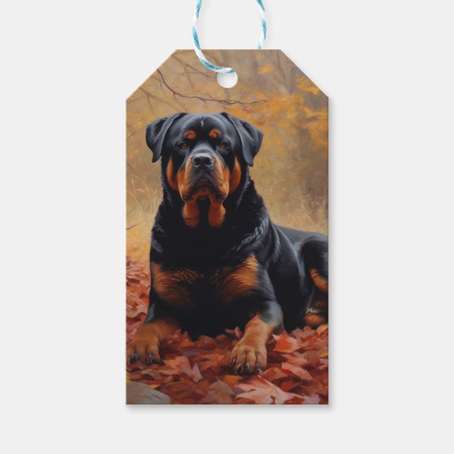 Rottweiler i Höst löv Fall Inspire Presentetikett (Framsidan)