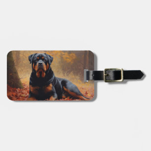 Rottweiler i höstlöv Fall Inspire Bagagebricka