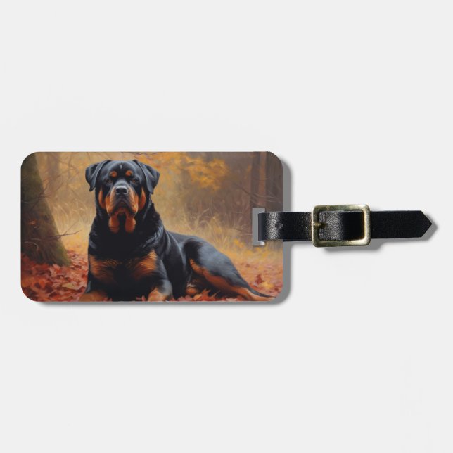 Rottweiler i höstlöv Fall Inspire Bagagebricka (Horisontell Framsida)