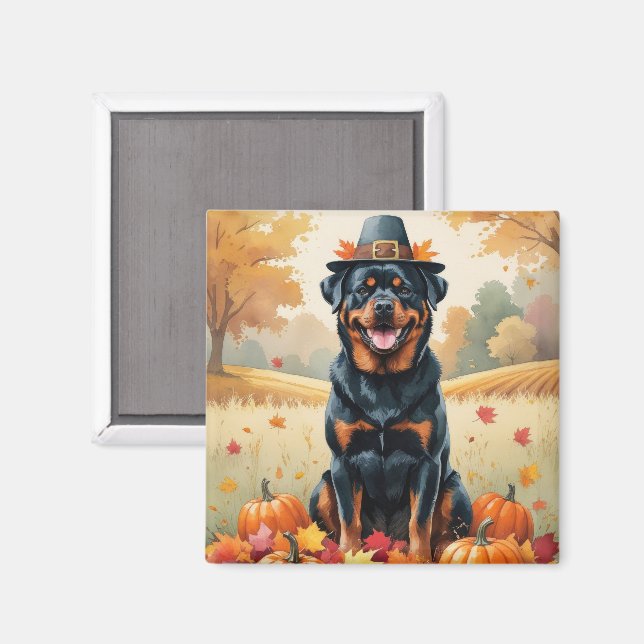 Rottweiler i höstlöv tackgivande konst magnet (Front/Back)