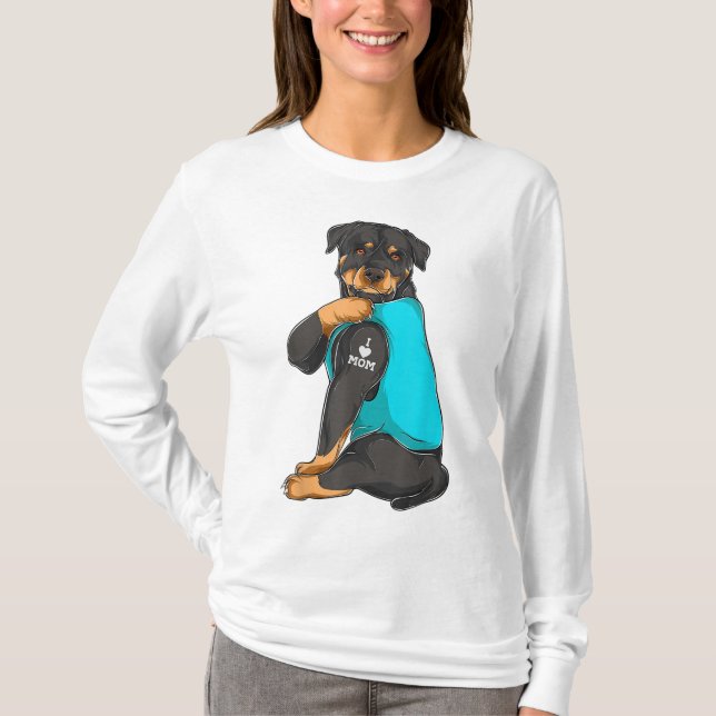 Rottweiler I Kärlek Mamma Tattoapparel, Hund Gift- T Shirt (Framsida)