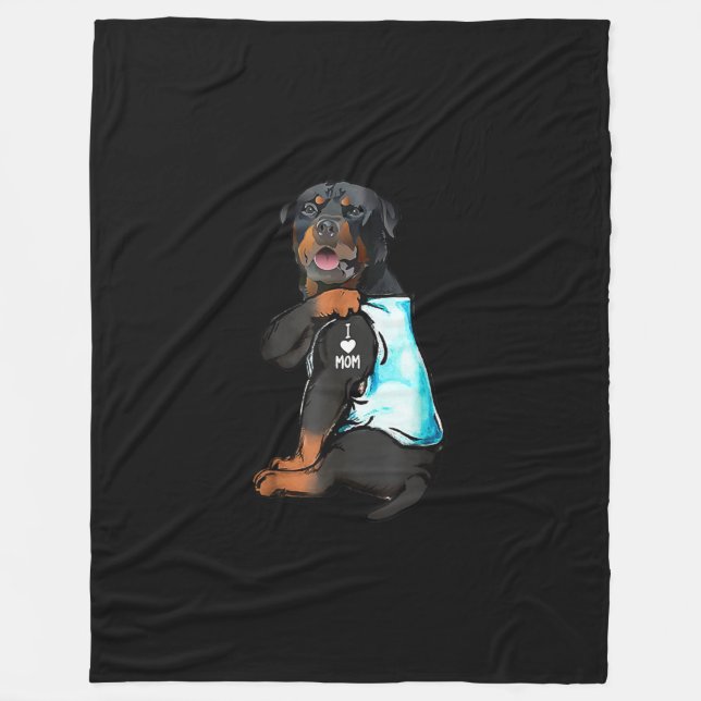 Rottweiler I Kärlek Mamma Tattoo Fleecefilt (Framsidan)